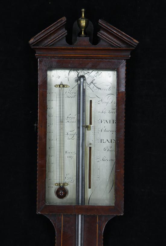 An early 19th century strung mahogany stick barometer, inscribed Norwich, 38.5in.